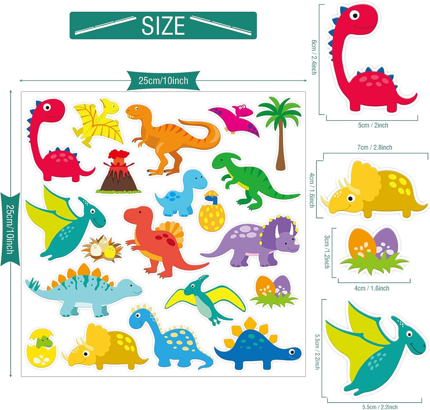 40 PCS Dinosaur Thick Gel Clings Dinosaurs Window Gel Clings Decals Stickers for Kids Toddlers and Adults Home Airplane Classroom Nursery Winter Dinosaurs Party Supplies Decorations Removable and