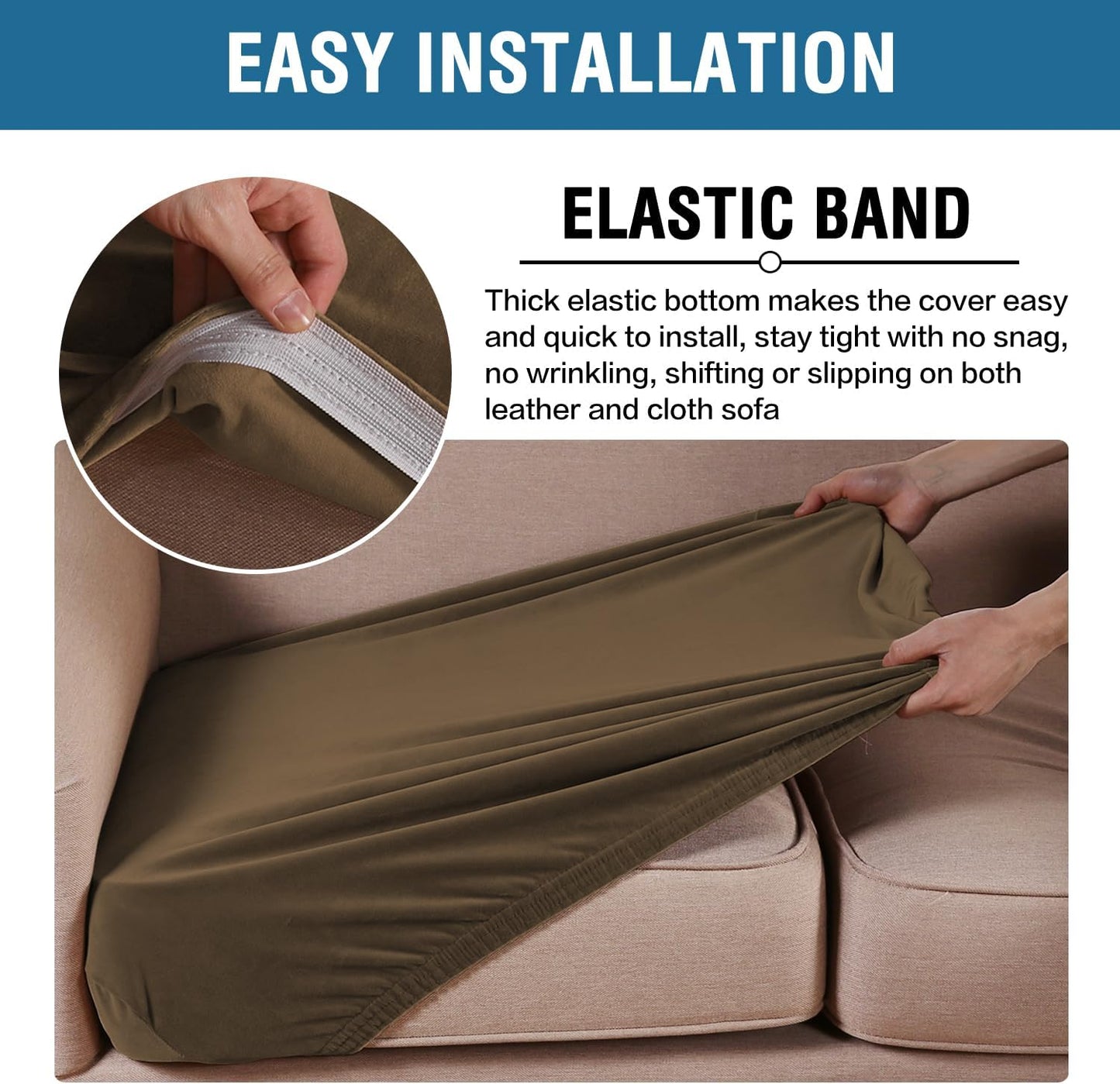 H.VERSAILTEX Velvet Stretch Couch Cushion Cover Plush Cushion Slipcover for Chair Loveseat Sofa Cushion Furniture Protector Seat Cushion Sofa Cover (2 Piece Medium Sofa Cushion Covers, Bronze Brown)