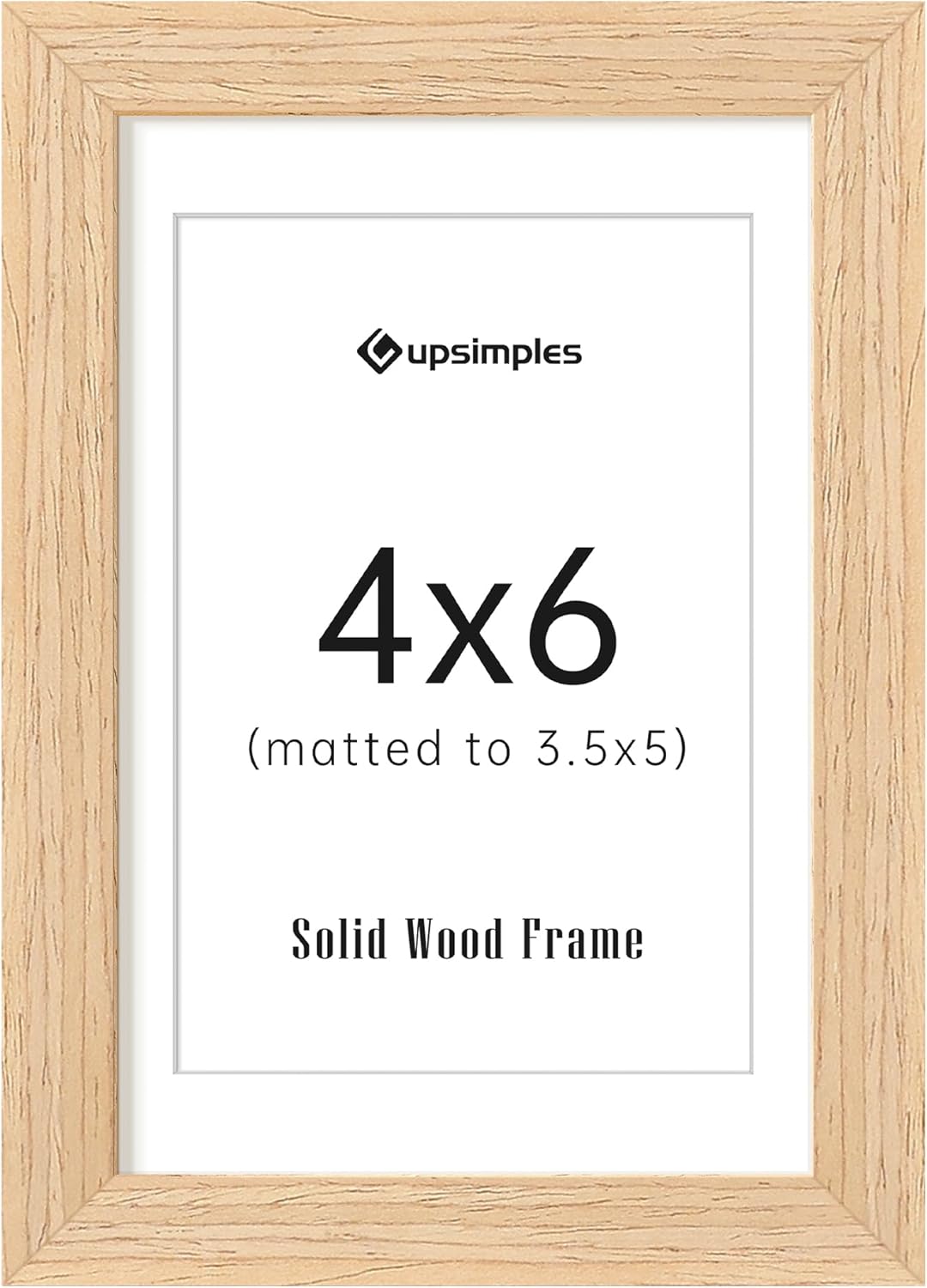 upsimples 4x6 Picture Frame, Natural Solid Wooden Picture Frames, Display 3.5x5 with Mat or 4 x 6 Without Mat, Wall or Tabletop, 1 Pack, Natural