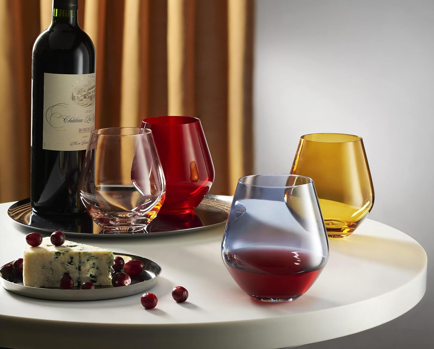 Godinger Stemless Red Wine Glasses, Drinking Glasses, European Made Stemless Wine Glass - Black, 17oz, Set of 4