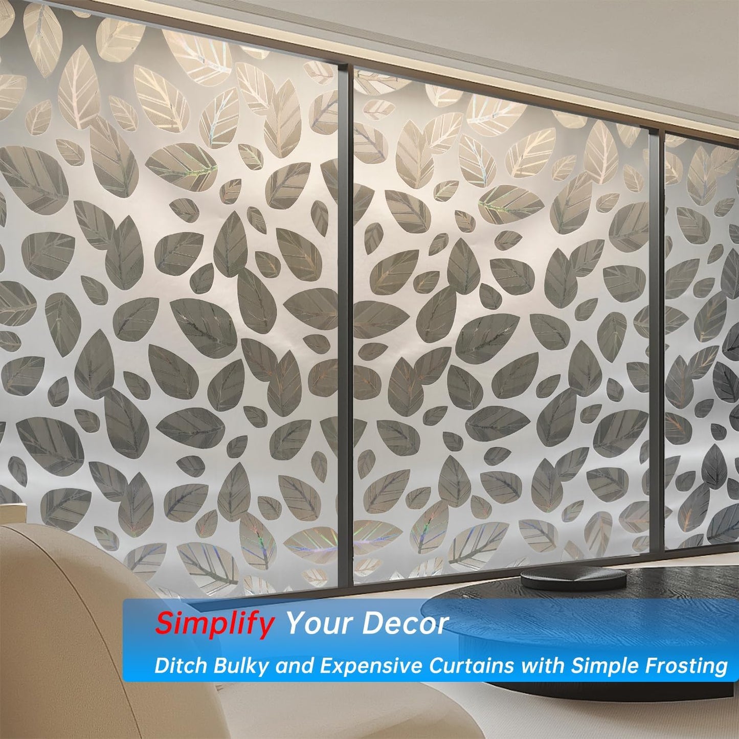 Window Privacy Film with Installation Tools,Static Cling, Anti UV, Heat Control, Ideal for Home Shower Office Glass Door (Leaf White (Glue-Free), 23.6X78.7Inch)