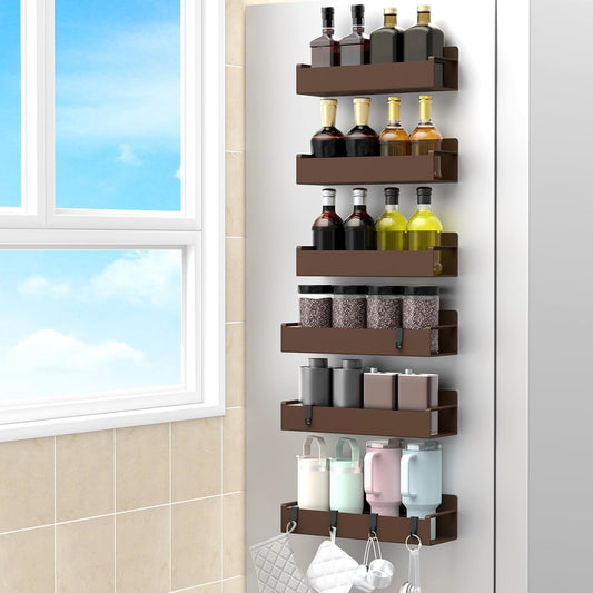 6 Pack Magnetic Spice Rack Organizer for Refrigerator and Oven, Brown Fridge Organizers and Storage for Kitchen