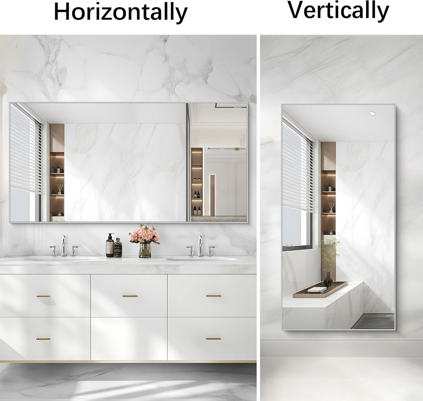 Silver Bathroom Mirror for Wall, 30x60 Inch Rectangle Mirrors with Metal Frame, Modern Vanity Large Wall Mirror for Bathroom Living Room, Entryway Hangs Horizontal or Vertical