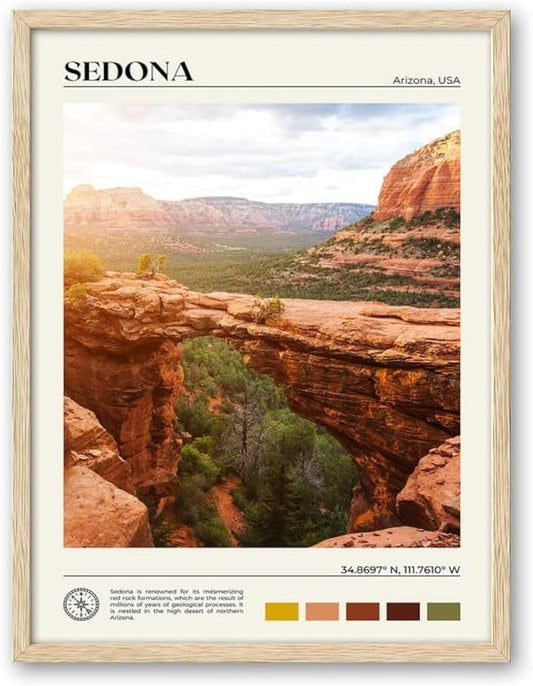 HesenDot Natural OAK Wood Framed Arizona Wall Art,12x16in Sedona's Red Rock Formations Quality Canvas Wall Print,Classic Urban Landmark Wall Decor for Living Room,Bedroom,Office Gallery Set of 1