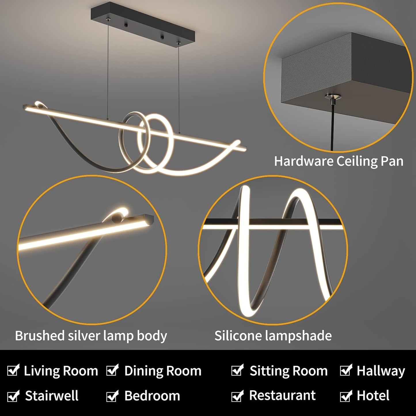 Modern Ceiling Chandelier Light, Anti Flicker Pendant Lamp with Remote Control Dimmable 3 Color Mode & Brightness (Warm Cool Neutral Light) for Kitchen Bar