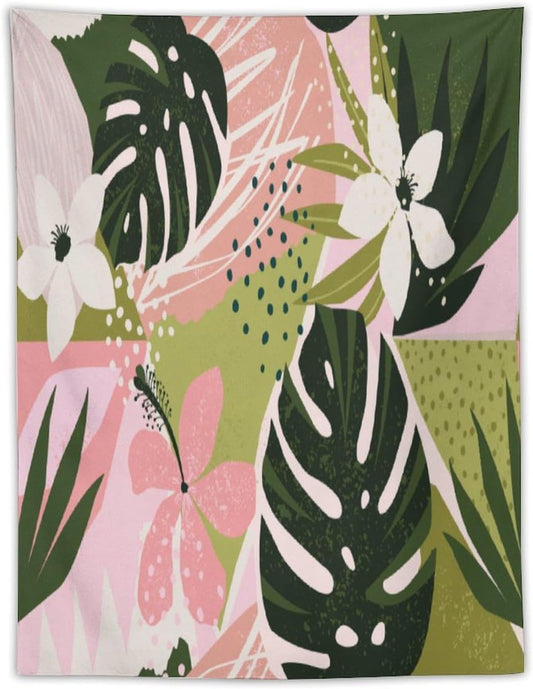 ICMOLYYENLO Tropical Green Plant Tapestry, Green Palm Leaves Natural Landscape Print Wall Tapestry for Bedroom Living Room Dormitory 60x60 Inch