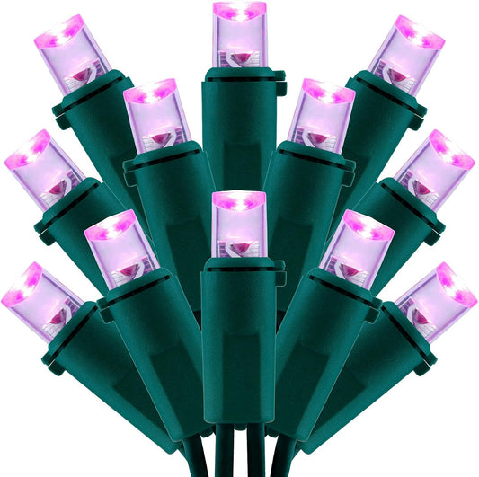 200 Count Pink Wide Angle LED Christmas Lights, 66 ft Green Wire UL Certified Commercial Grade 5mm Holiday String Light Set (Pink)