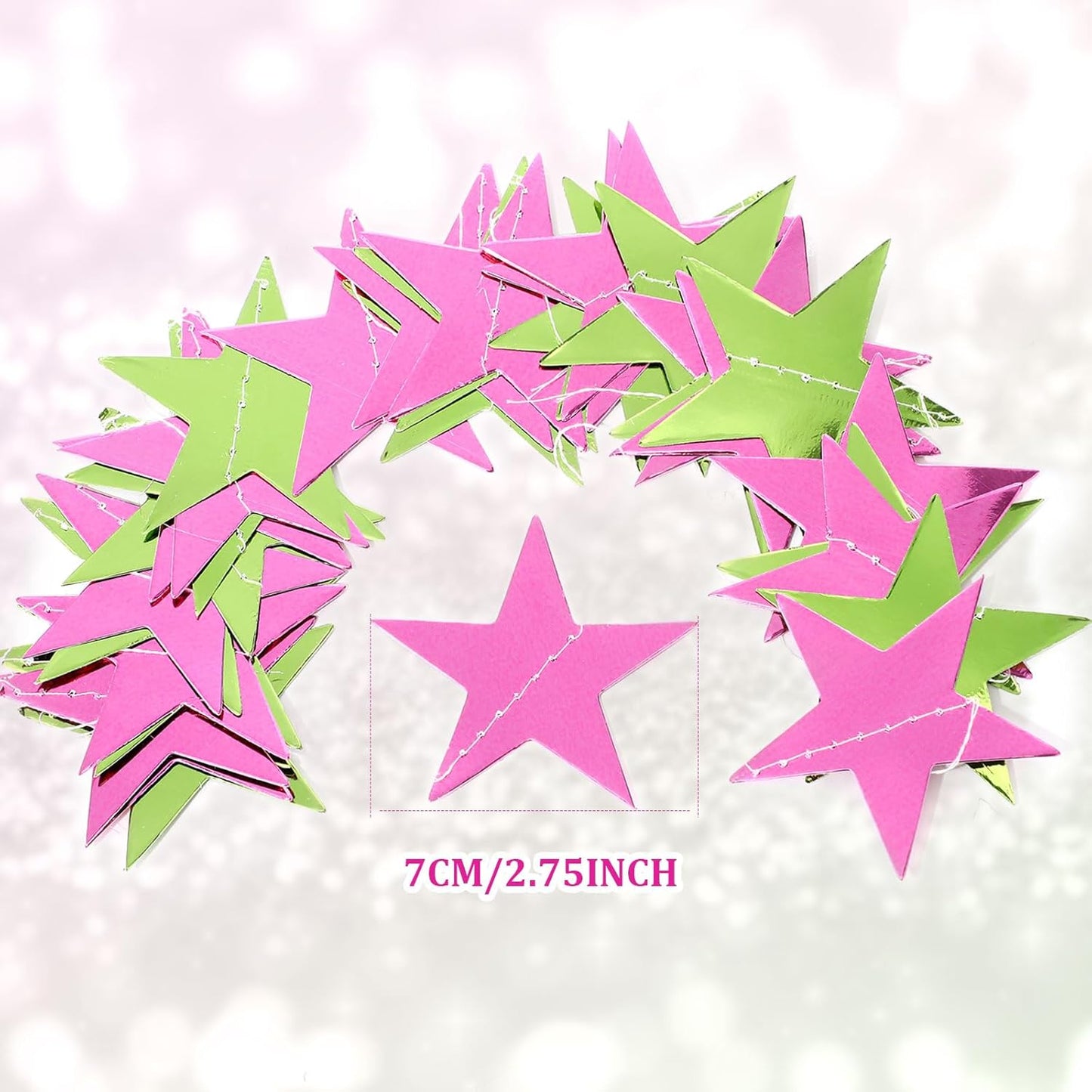 Patelai Glitter Star Garland Banner Decor 130 Feet Star Hanging Bunting Banner Twinkle Backdrop for Homecoming Classroom Wedding Birthday Halloween Christmas Party Supplies(Pink,Green)