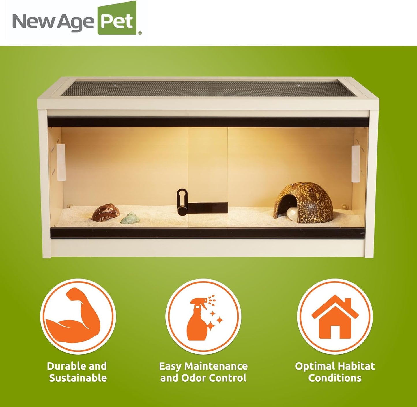 New Age Pet ECOFLEX 24-Inch Mojave Reptile Lounge in Maple - Durable Wood Plastic Composite Habitat with Ventilated Side Panels, Removable Sliding Glass Doors, and Mesh Screen Top
