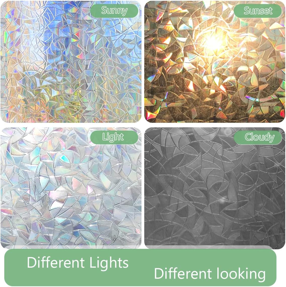 HIDBEA Window Privacy Film Static Clings, Rainbow Window Film, 3D Decals Non-Adhesive Window Vinyl Film for Home Door, 23.6 Inch x 6.5 Feet