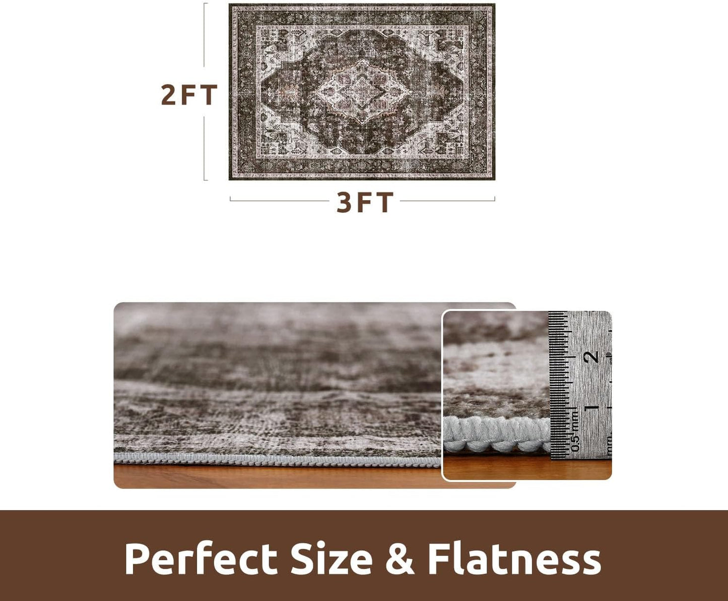 AMOAMI-2X3 Small Rug-Washable Rugs Entryway Mat Indoor-Soft Vintage Non Slip Rugs for Kitchen Laundry Room Bathroom Brick/Brown Decorative Accent Rug for in Front of Sink 24 Inch x36 Inch