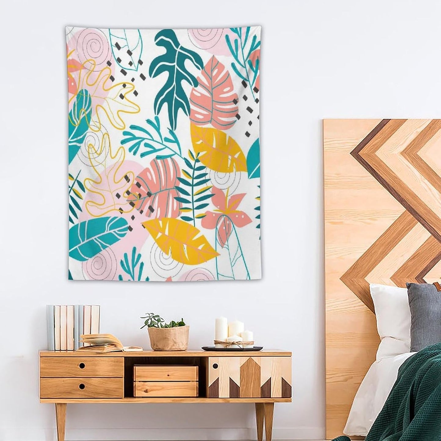 ICMOLYYENLO Tropical Green Leaves Tapestry, Exotic Leaves Beautiful Bedroom Wall Hanging, Floral Poster Blanket for Bedroom Living Room Dormitory Apartment 40x60 Inch