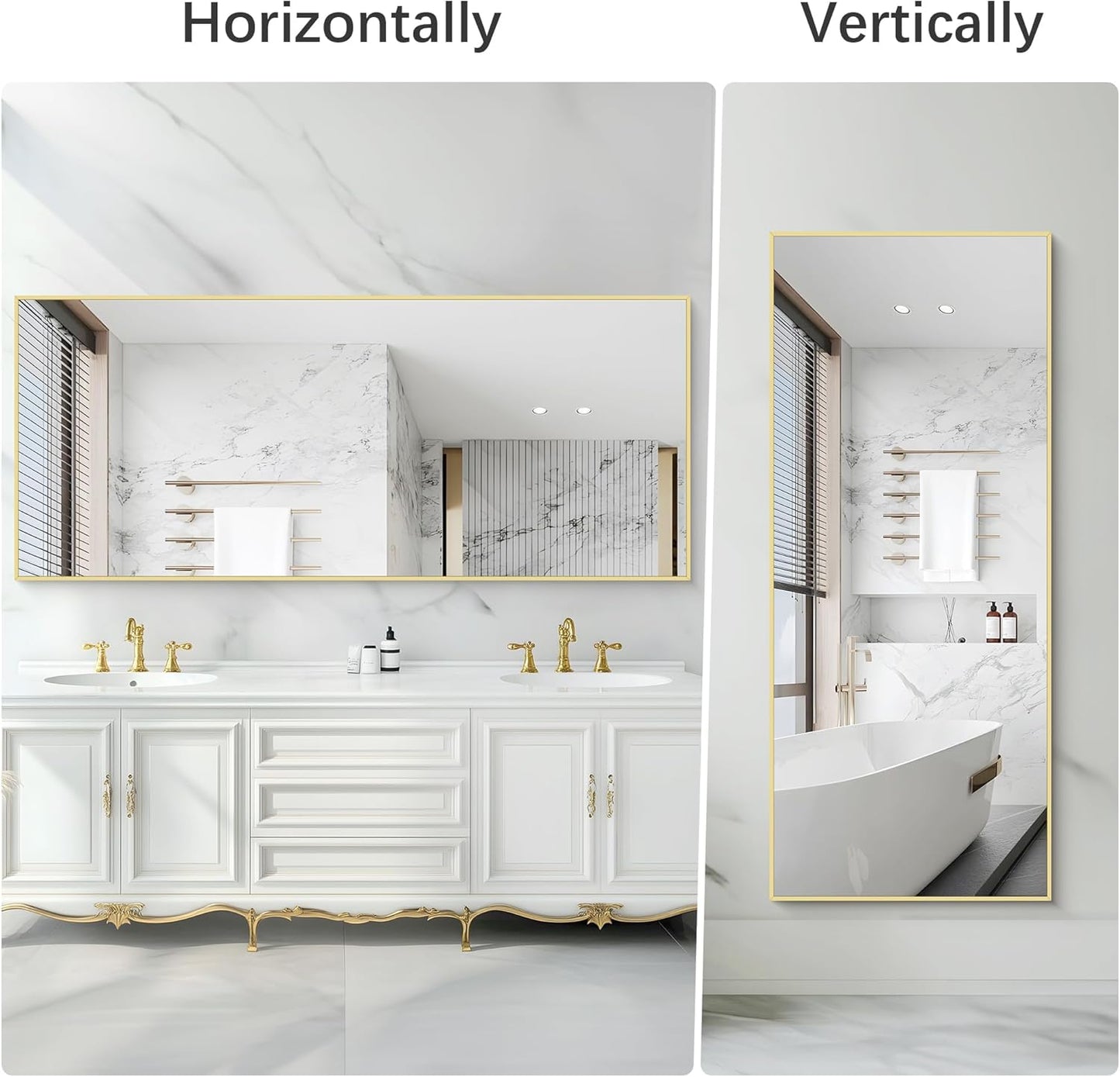 36x72inch Bathroom Mirror, Gold Rectangle Mirror with Thin Metal Frame, Large Rectangular Wall Mirrors for Bathroom, Living Roomm, Hair Salon, Big Farmehouse Mirror Hang Horizontal/Vertical