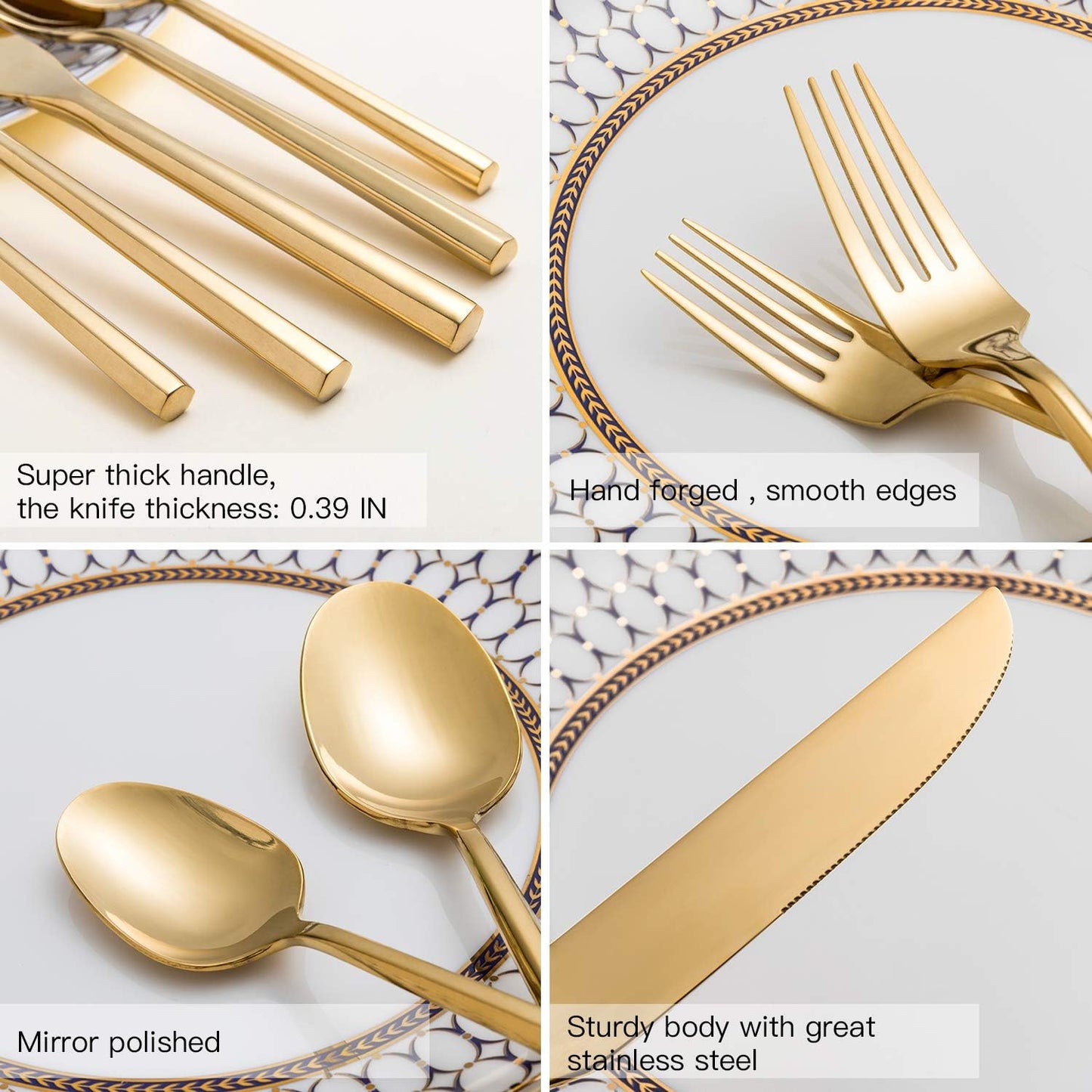 Gold Silverware Set Flatware Set Stainless Steel Cutlery Set 40 Pieces Hexagon Handle Home Kitchen Daily Use Service for 8