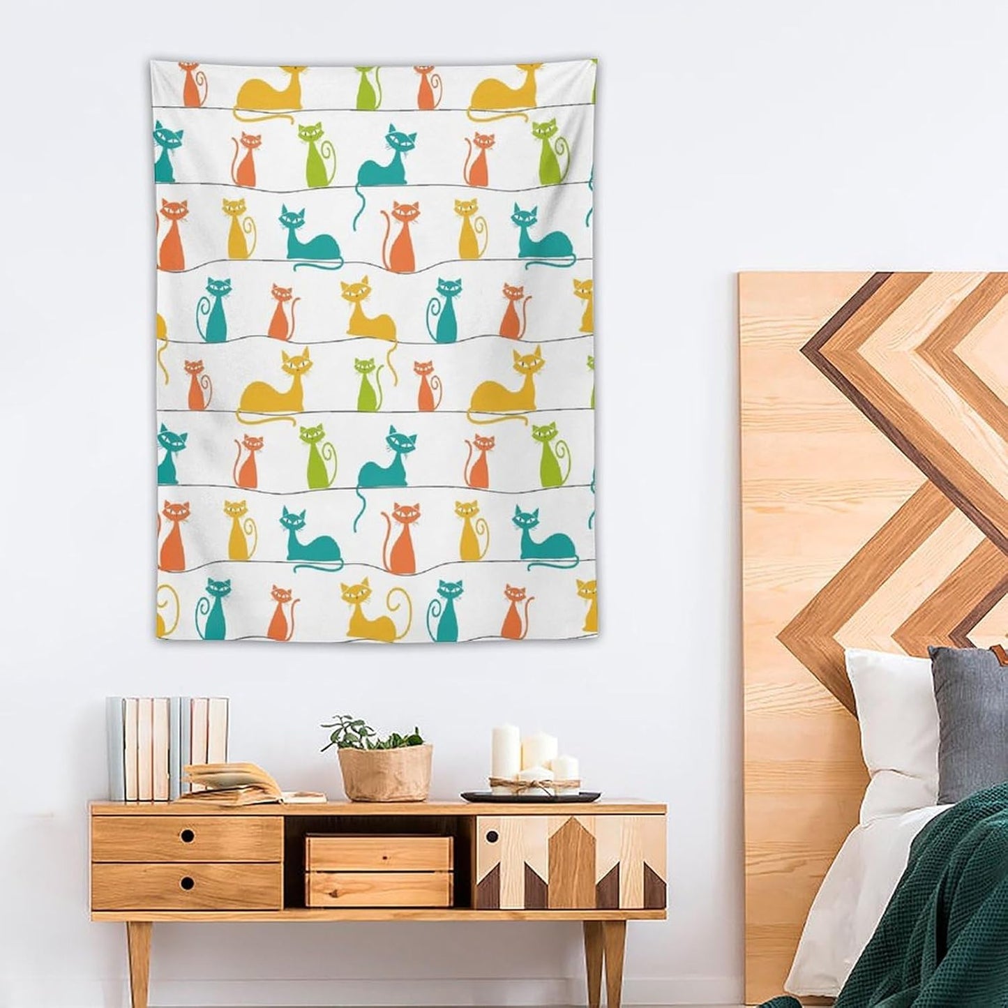 ICMOLYYENLO Boho Medieval Cat Tapestry, Abstract Atomic Starburst Geometric Aesthetic Art Wall Hanging For Bedroom Living Room Dormitory 50x60 Inches