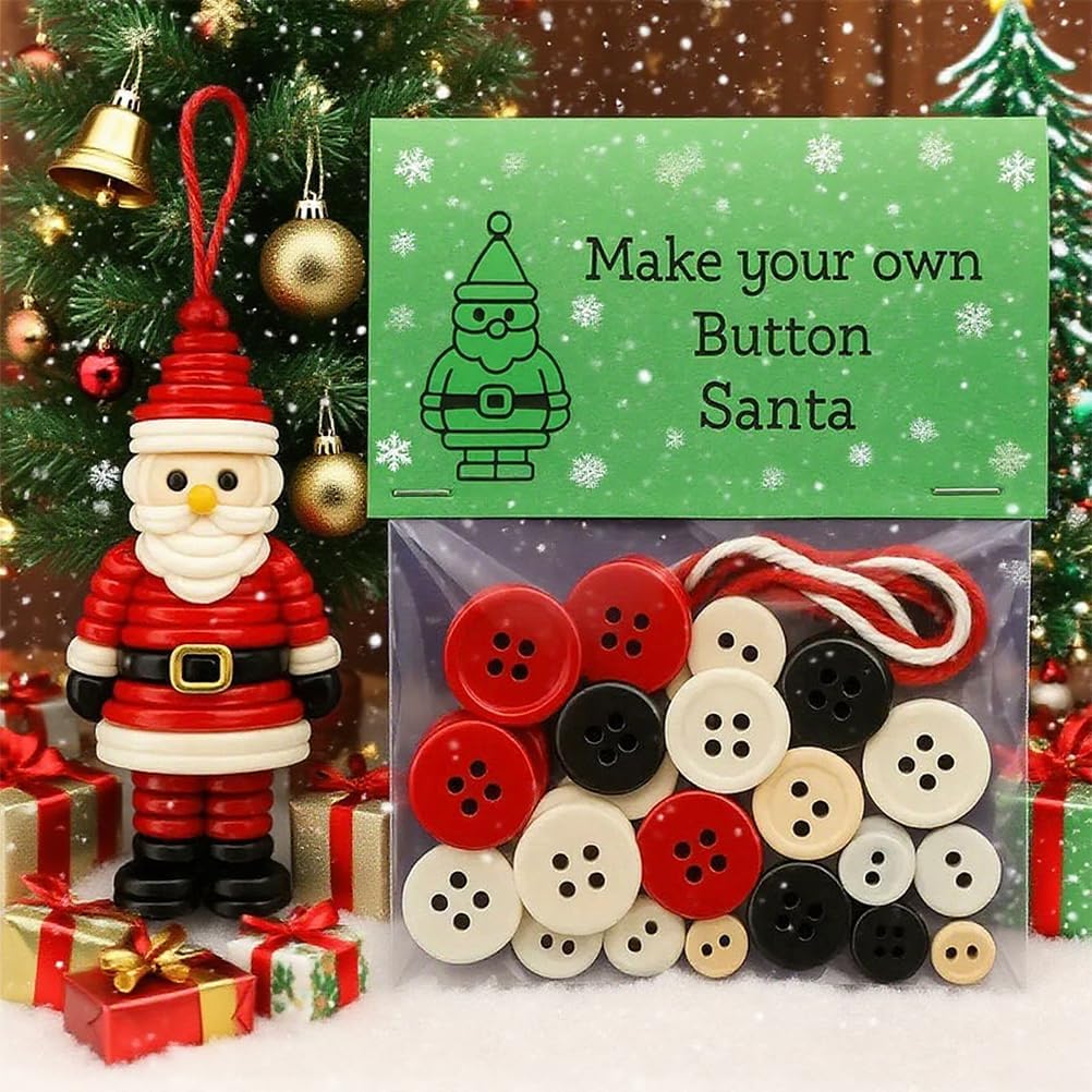 DIY Christmas Button Ornament Making Set - Snowman/Santa/Angel, Fun Holiday Craft Kit for All Ages, Ideal Xmas Tree Hanging Decor & Festive Gifts (B12)