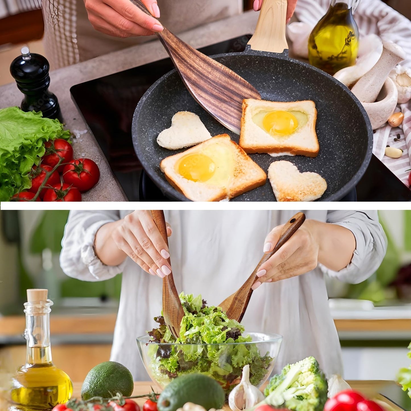 Wooden Spoons for Cooking 9 Pieces Set, Teak Wooden Kitchen Utensil Set, Wooden Cooking Utensils Spoons, Spatulas, Heat-Resistant, Lightweight & Durable, Perfect for Non-Stick Cookware