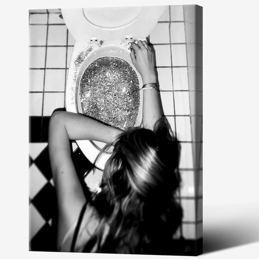 Funny Bathroom Wall Art Black and White posters Bar Disco Party prints painting Girls Bathroom Canvas wall art Funky aesthetics Teen Girl Bedroom wall decor for 24x36in Framed