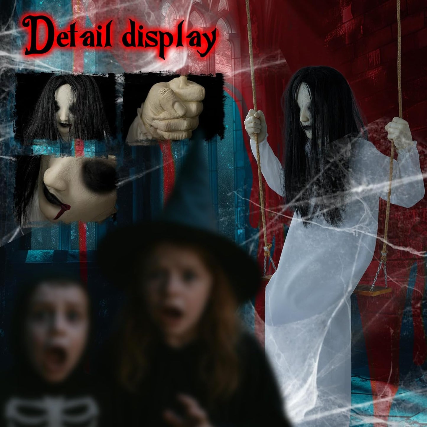 Halloween Decorations Outdoor Indoor Haunted Swinging Girl, Scary Ghost on Swing for Yard Porch, Creepy Motion Easy to Hang