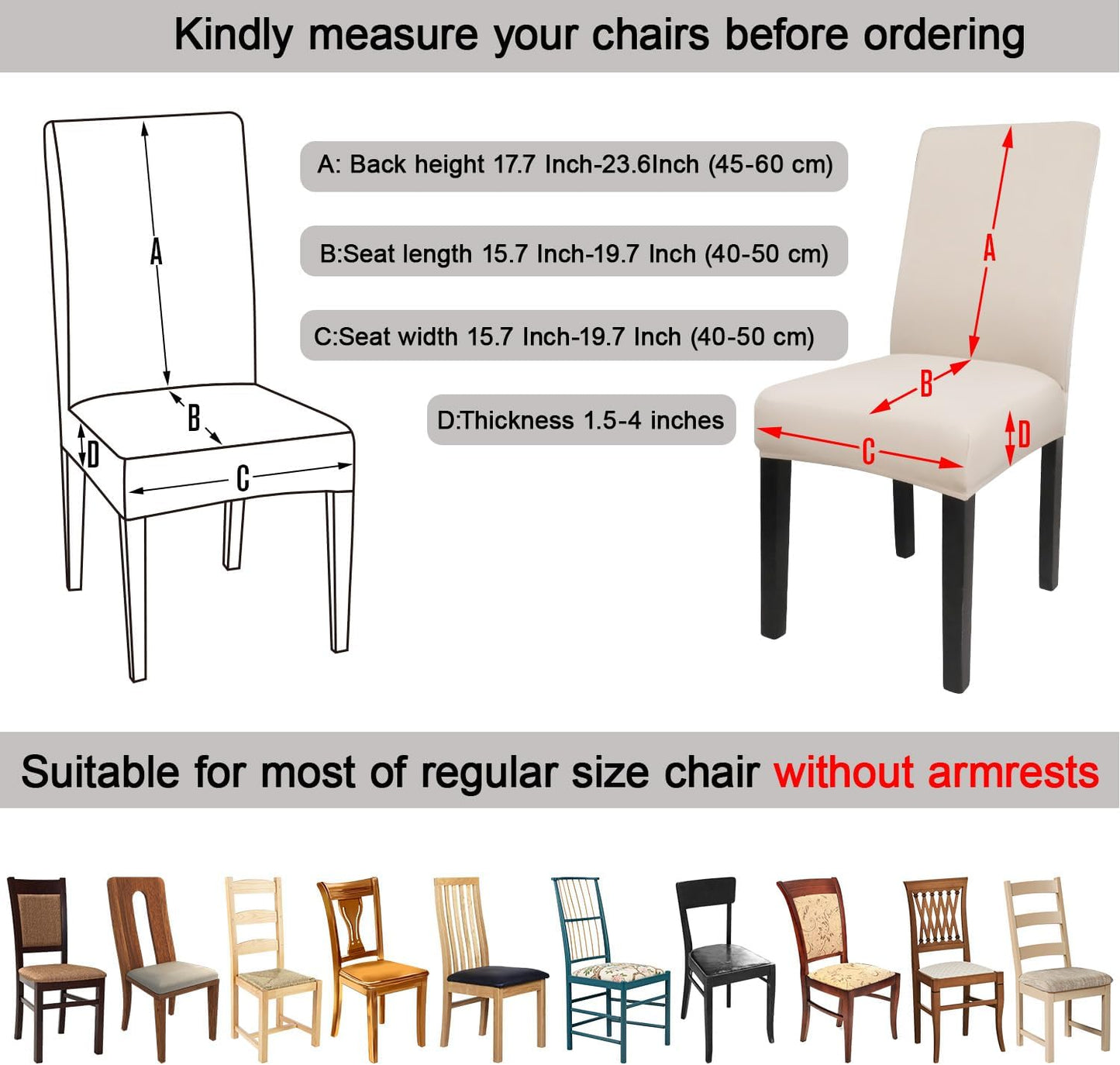 JQinHome 6 Pcs Dining Chair Slipcover,High Stretch Removable Washable Chair Seat Protector Cover for Home Party Hotel Wedding Ceremony (Beige White)