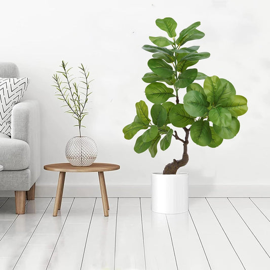 Artificial Fiddle Leaf Fig Tree 49" Fake Potted Tree with Trunks Artificial Tree Realistic Fake Plant for Modern Home Office Living Room Floor Decor Indoor Outdoor