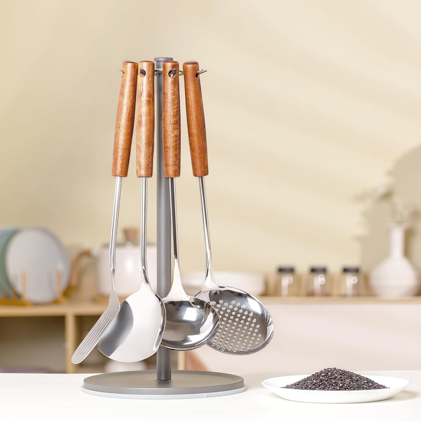 FJNATINH Wok Spatula - Ladle - Skimmer - Stainless Steel Wok Tools,Wok Utensil,Mirror Polished Stainless Steel Cooking Utensils 14.6-15.2" Kitchen Utensils Cookware, Pack of 3