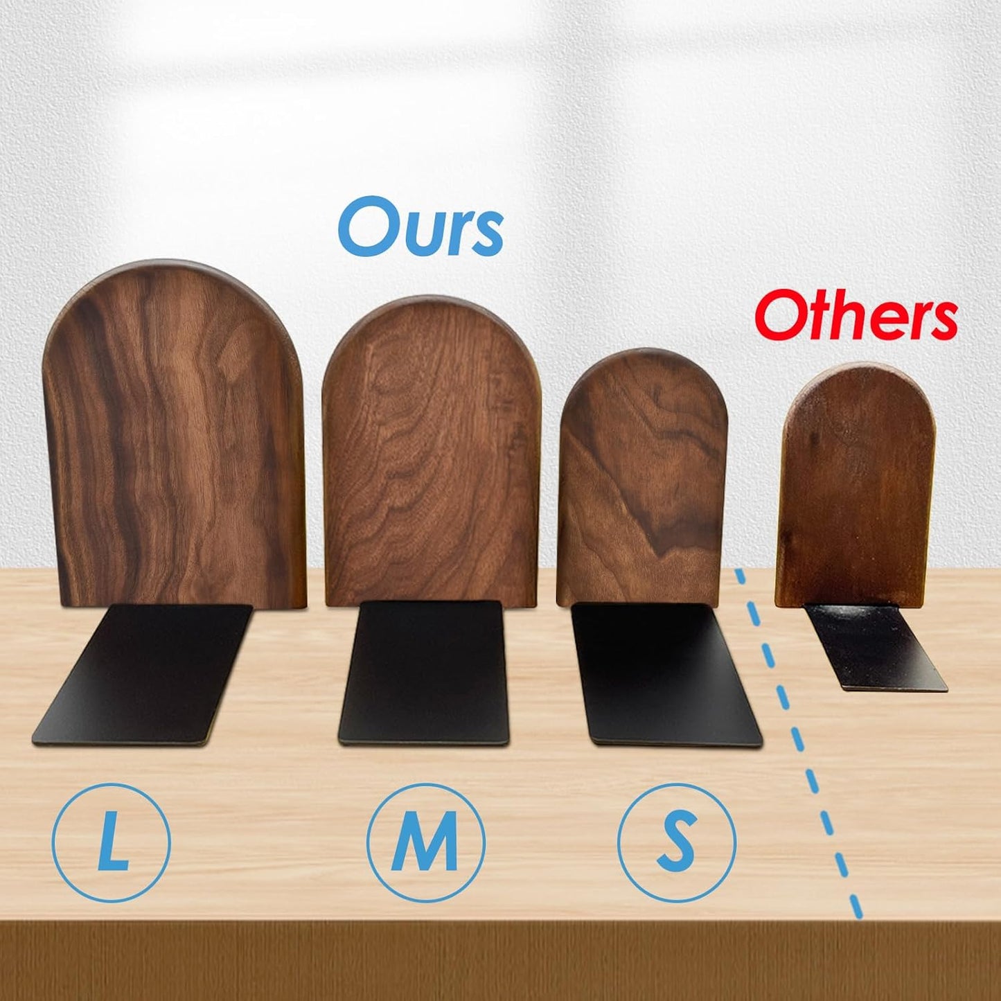 Book Ends, Sturdy Wooden Bookends for Shelves - Heavy Duty Non-Slip Book Organizers, Decorative Bookend Holders for Home Office, Library, Black Walnut Universal Economy Bookend, Small, 1 Pair