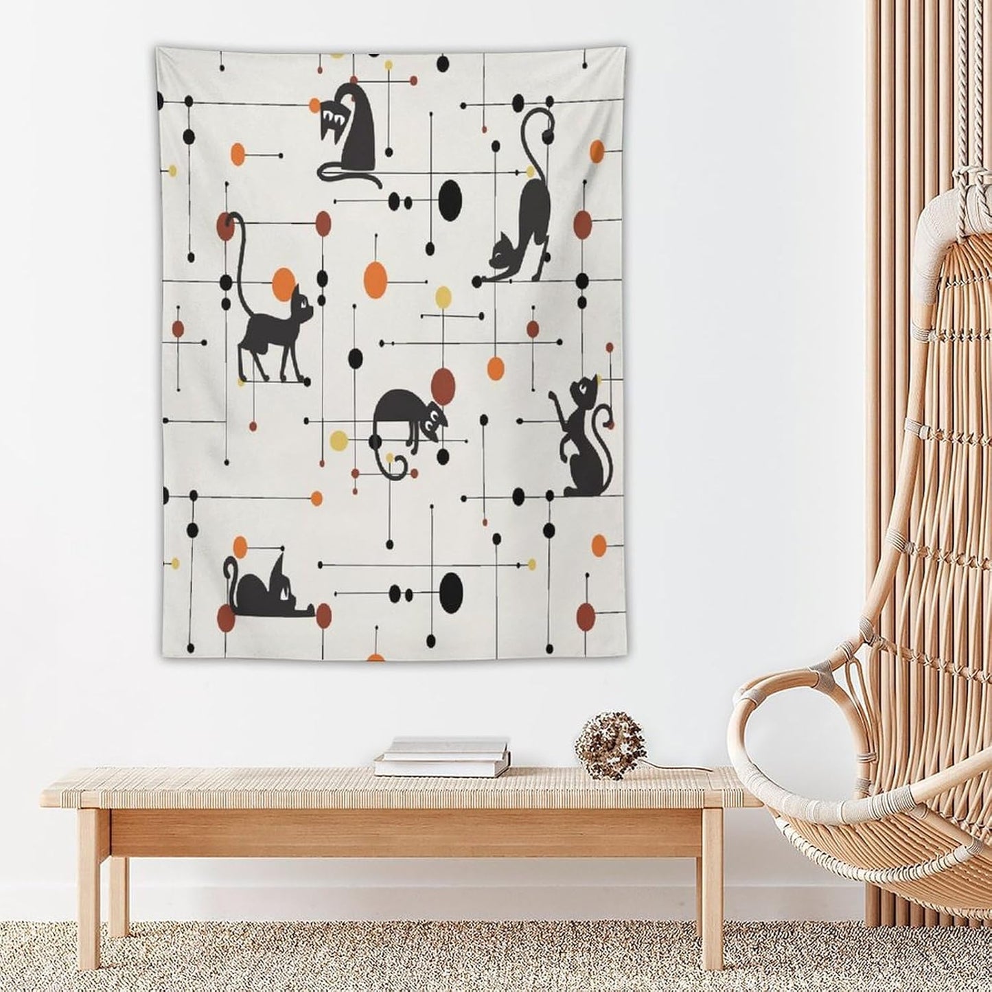 ICMOLYYENLO Abstract Cat Tapestry, Medieval Abstract Atomic Star Cat Vintage Home Wall Hanging Art Tapestry for Bedroom Living Room Dormitory 30x40 Inch