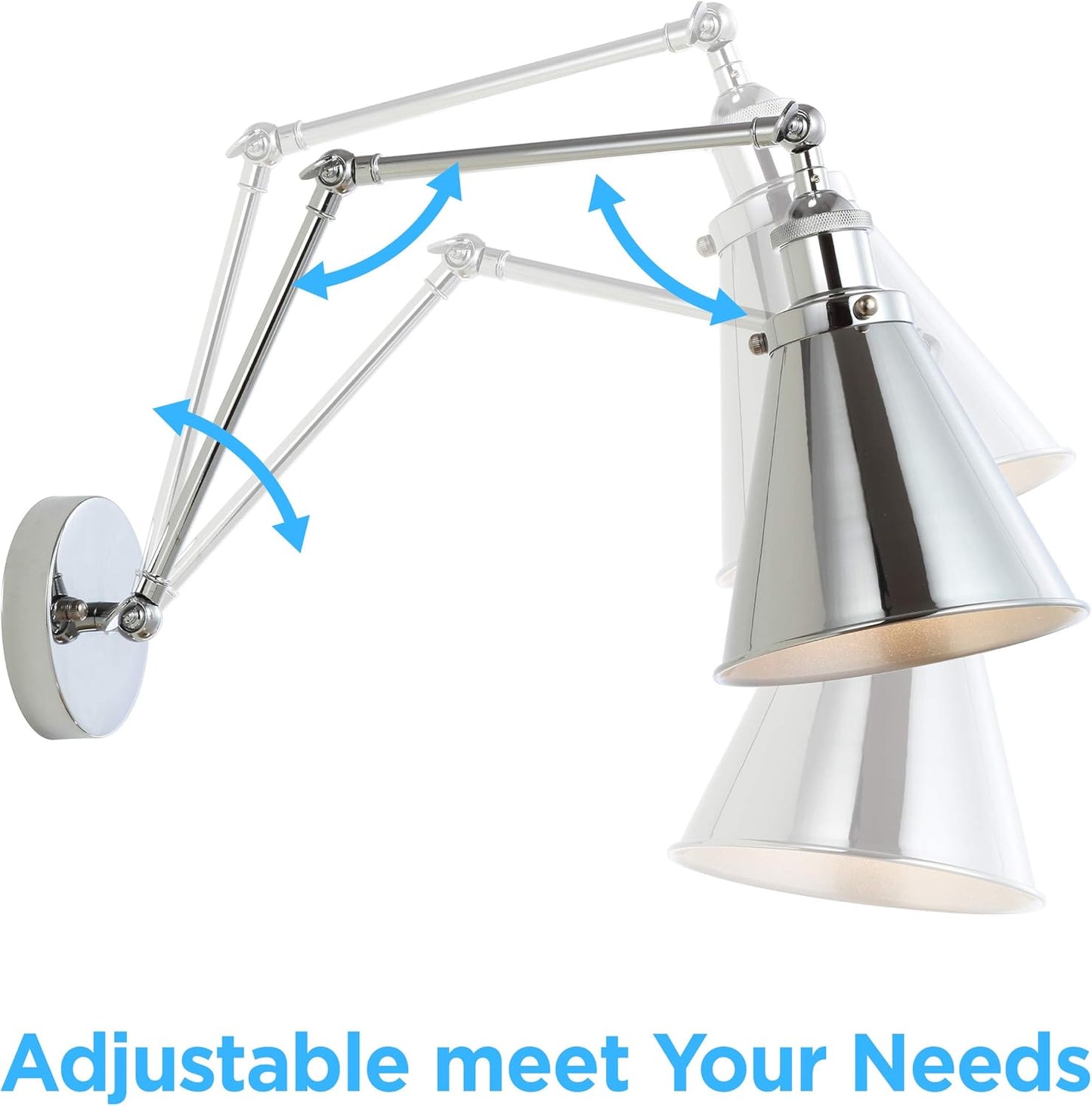 JONATHAN Y JYL7460A Rover 7" Farmhouse Industrial Adjustable Arm Metal LED Wall Sconce Rustic Bohemian 2700K LED 4W Bulb for Entryway Lobby Kitchen Bathroom Bedroom Living Room Hallway, Chrome
