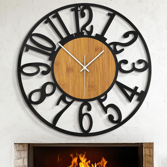LEIKE 32" Oversized Large Wall Clocks,Silent,Non Ticking,Battery Operated Modern Round Big Wood Decorative Metal Wall Clock for Living Room, Bedroom,Kitchen,Farmhouse,Office Decor - Black,32 Inch