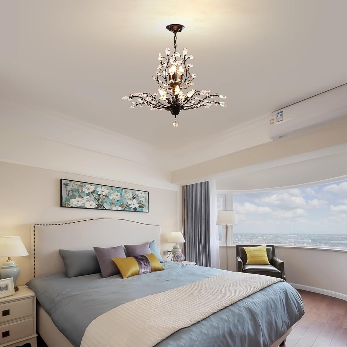 Ganeed Crystal Chandeliers,Vintage 8 Lights Pendant Light,K9 Clear Crystal Chandelier Lighting Fixtures,Ceiling Light for Living Room Bedroom Restaurant Porch Hallway (Black)