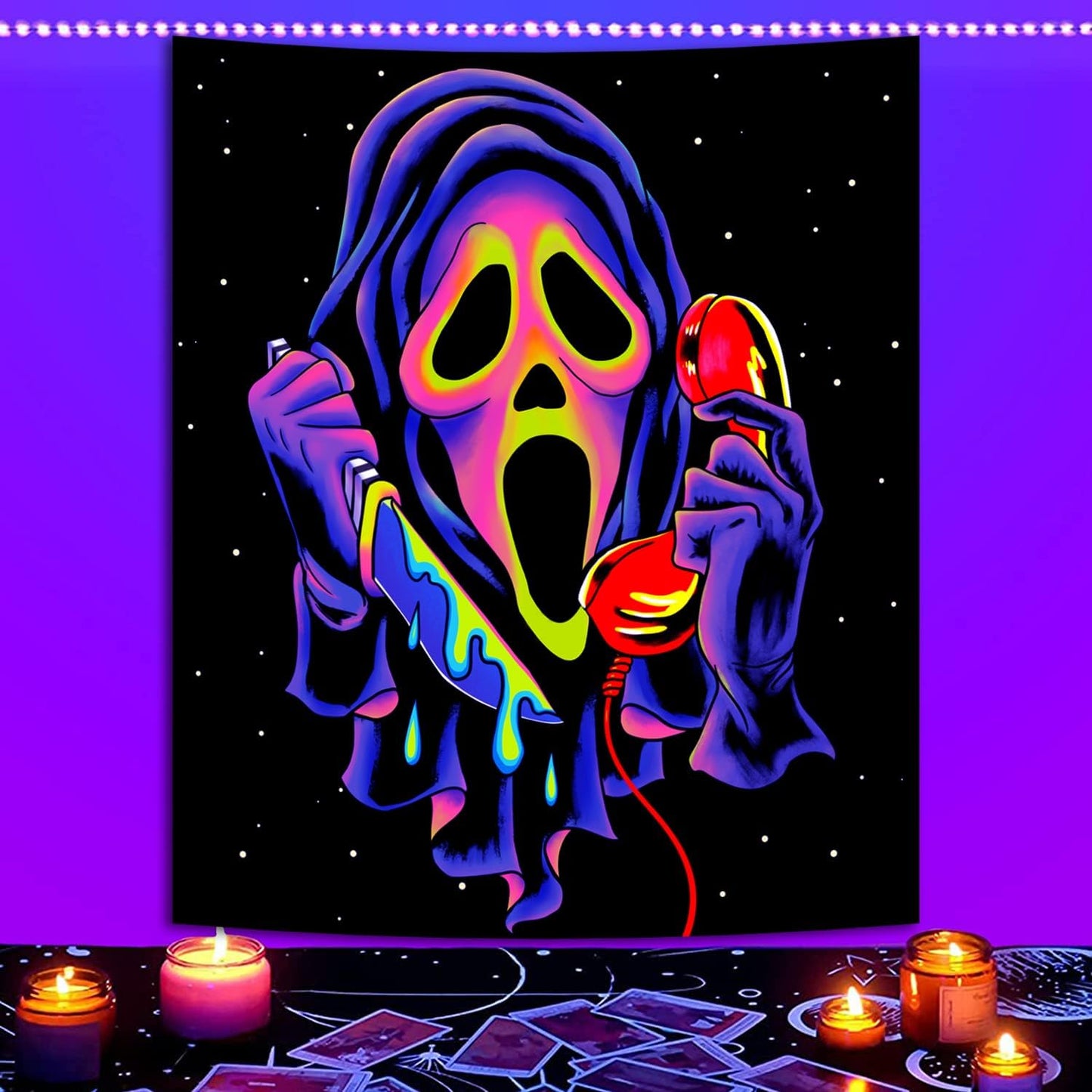 SparkLia Blacklight Horror Skull Tapestry, UV Reactive Neon Scary Face Wall Hanging, Glow in the Dark Spooky Decor for Bedroom, Gaming Room & Party - 51 x 59 inches