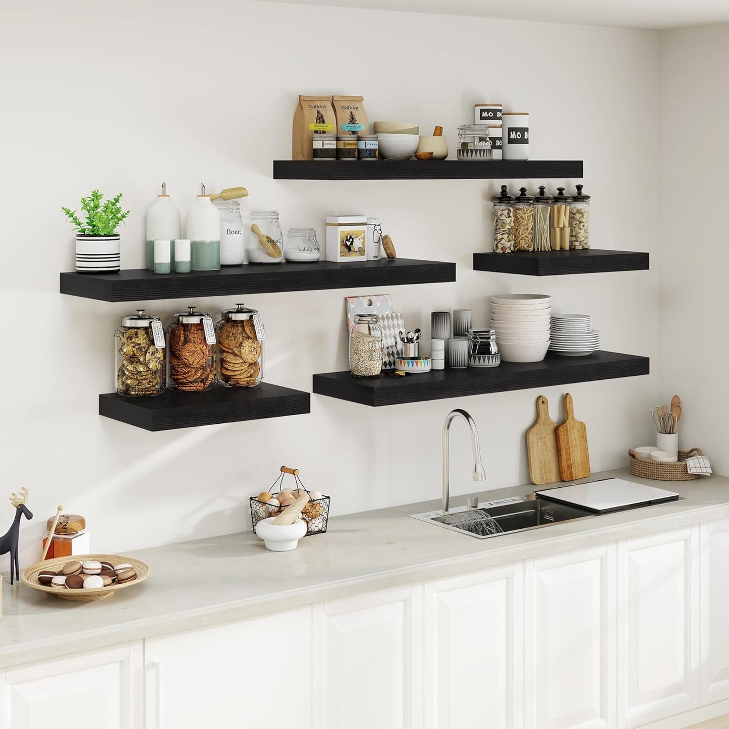 Heimlove 12" Deep Floating Shelves Black,Over Toilet Long Wall Mounted Modern Farmhouse 36 inches,Wall Shelves with Invisible Brackets for Bedroom, Bathroom, Living Room, Kitchen, Set of 1