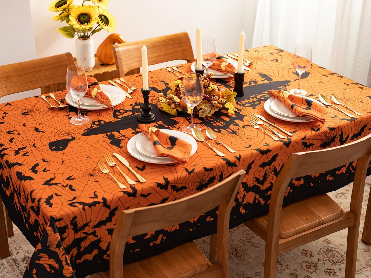 YiHomer Halloween Silhouettes Tabletop for Halloween Decorations, Dinner Parties and Scary Movie Nights, Horror Night, Tablecloth, 60 x 120 Rectangle