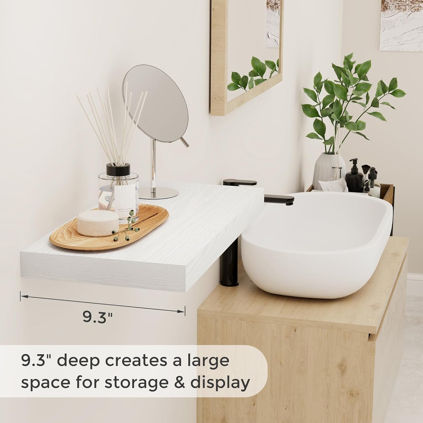 Fun Memories White Floating Shelves 16 Inch Long, 9 Inch Deep Wall Shelf for Bathroom, 16 x 9 Floating Shelf for Living Room, Bedroom, Kitchen, Rustic Wood Shelves for Wall, Set of 2