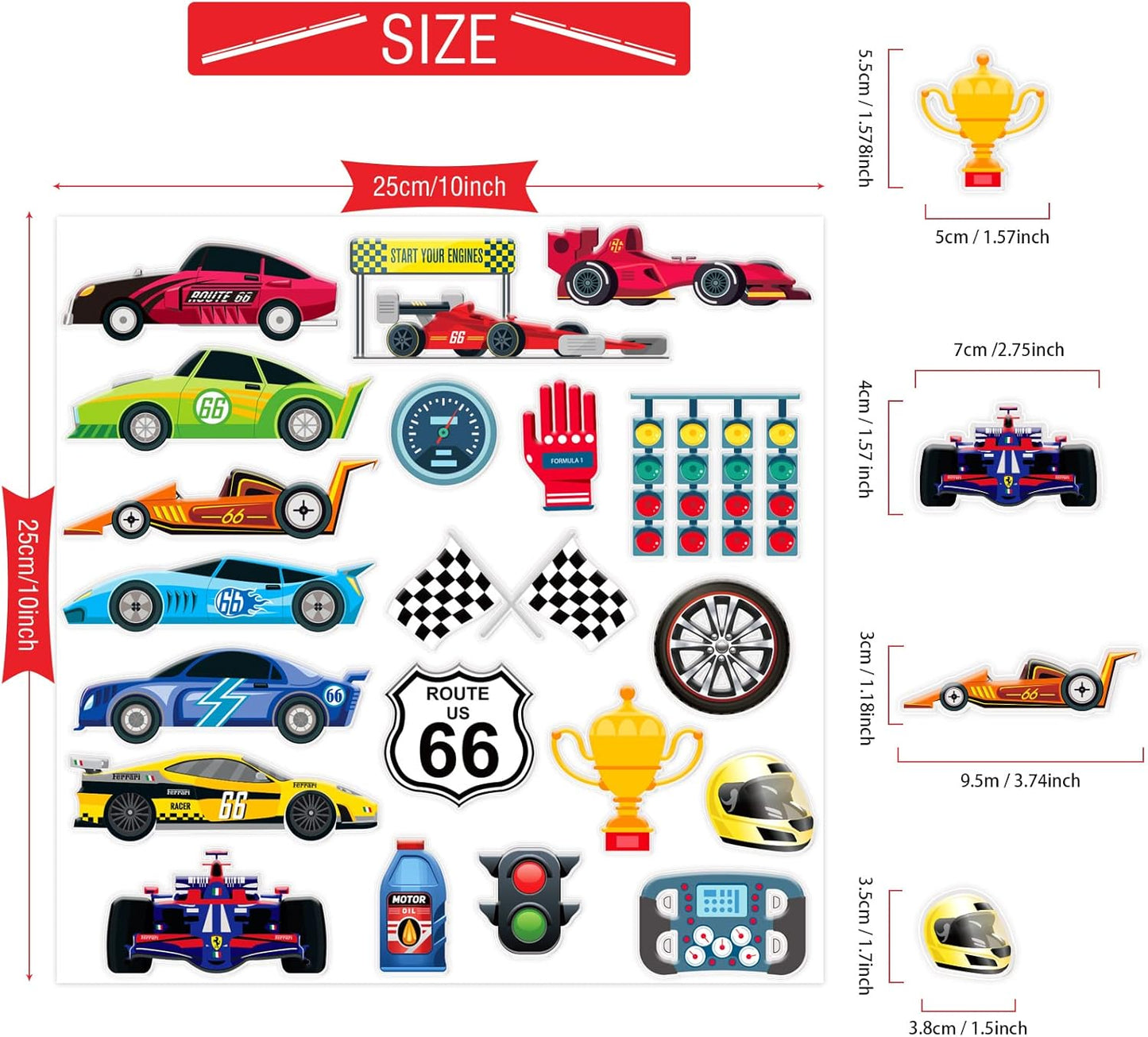 23 PCS Racing Car Thick Gel Clings Car Themed Window Gel Clings Decals Stickers for Kids Toddlers and Adults Home Airplane Classroom Nursery Transportation Party Supplies Decorations Removable and