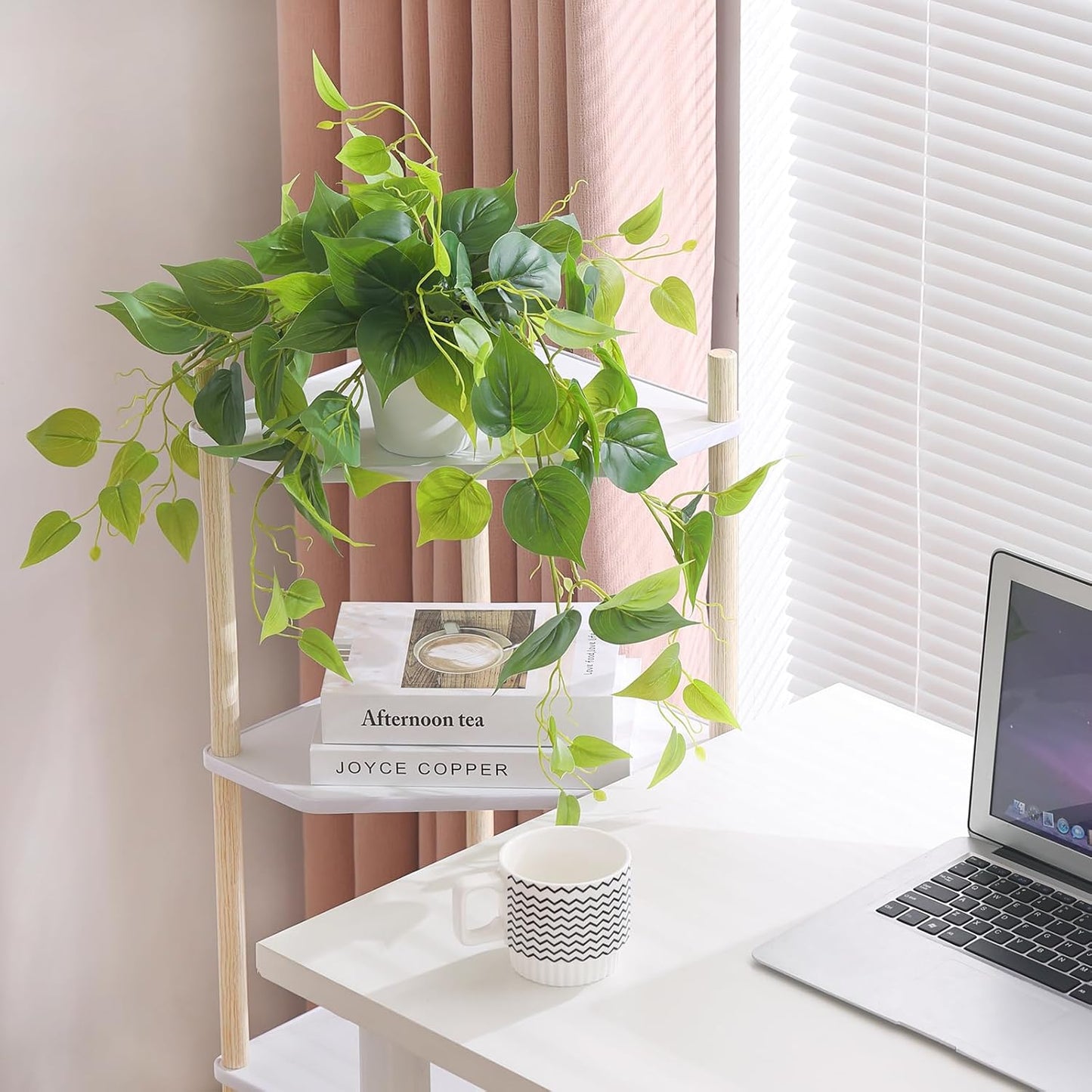 Tiita 1 Pack Fake Plants Artificial Scindapsus Aureus in Pots, Realistic Fake Greenery Potted Plants for Home Office Desk Window Sill Bathroom Bedroom Outdoor Indoor