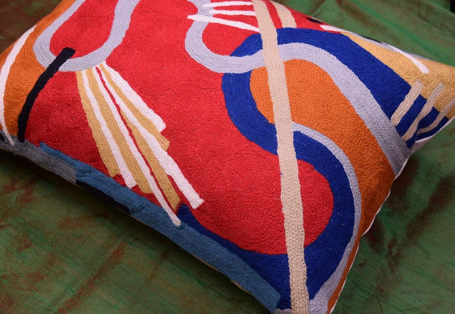 Lumbar Kandinsky Red Modern Throw Pillow Cover in Flow | Red Abstract Pillowcase | Modern Couch Pillow Contemporary | Outdoor Pillow | Mid Century Chair Cushions | Hand Embroidered Wool Size 14x20