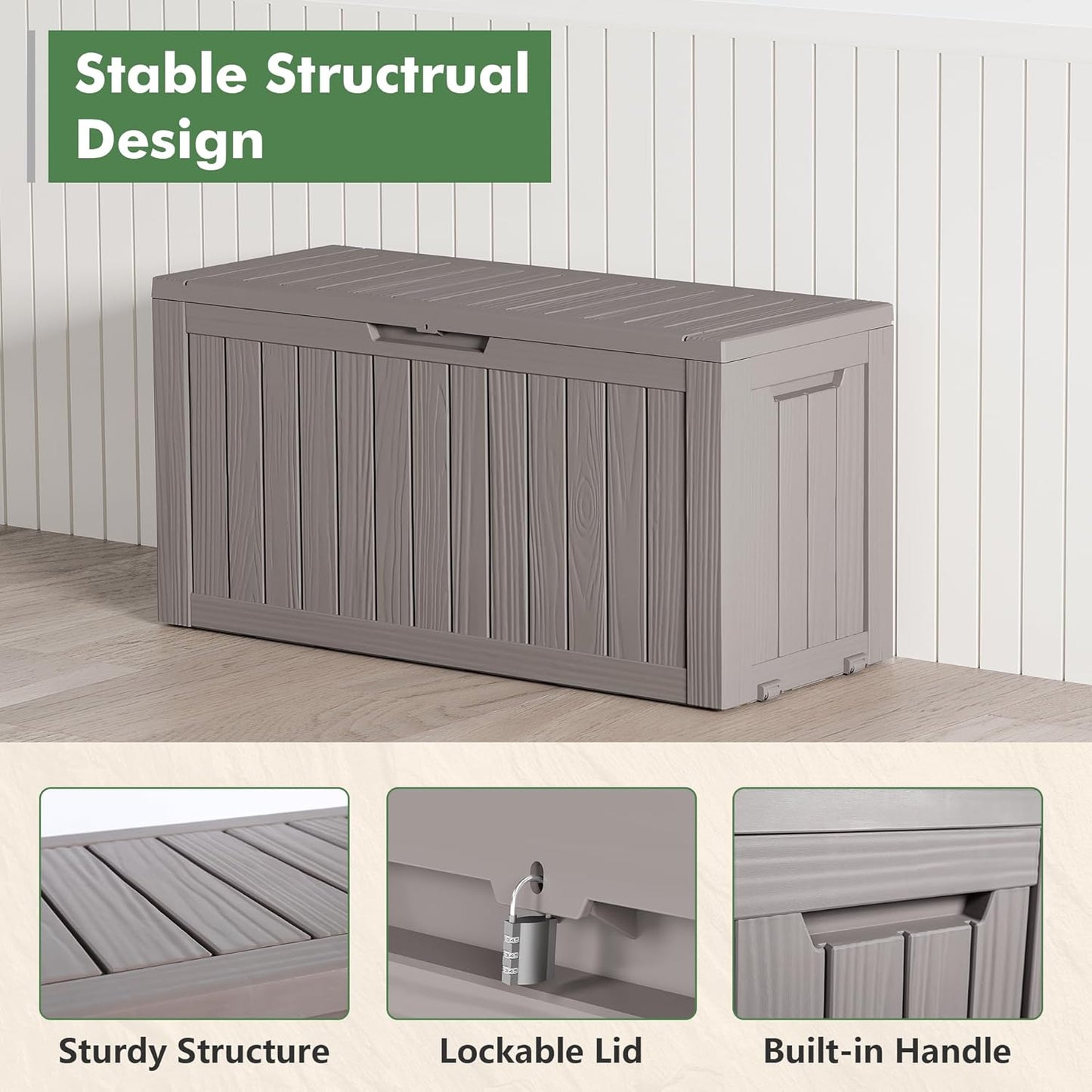 72 Gallon Deck Box Lockable Resin Outdoor Storage Box waterproof Outdoor Container for Patio Furniture Cushions, Pillow