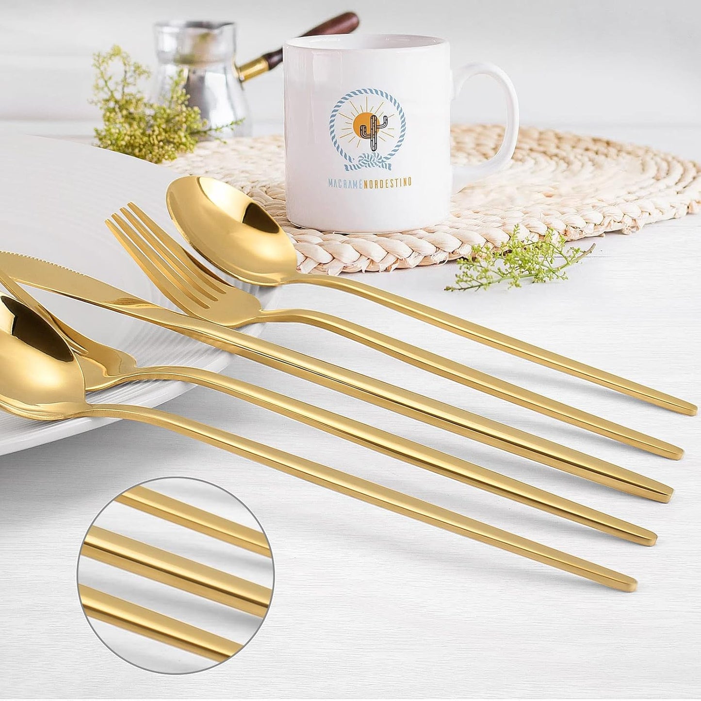 Gold Silverware Set, KassKa 40 Pieces Flatware Cutlery Set, Stainless Steel Utensils Set Spoon Fork Knives Set for Home Restaurant and Kitchen, Mirror Polished Finished, Service for 8