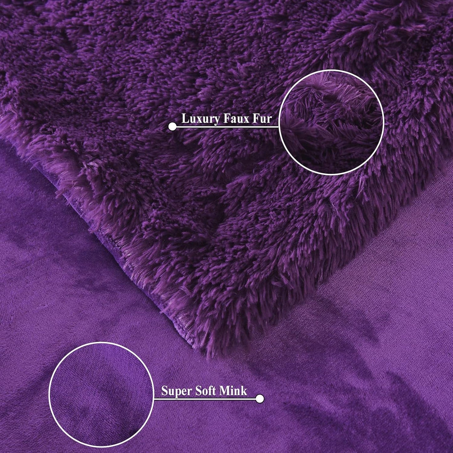 GONAAP Fuzzy Faux Fur Throw Blanket Queen Size Purple Super Soft Cozy Plush Fuzzy Shaggy Blanket for Couch Sofa Bed (Purple, Queen(90"x90"))