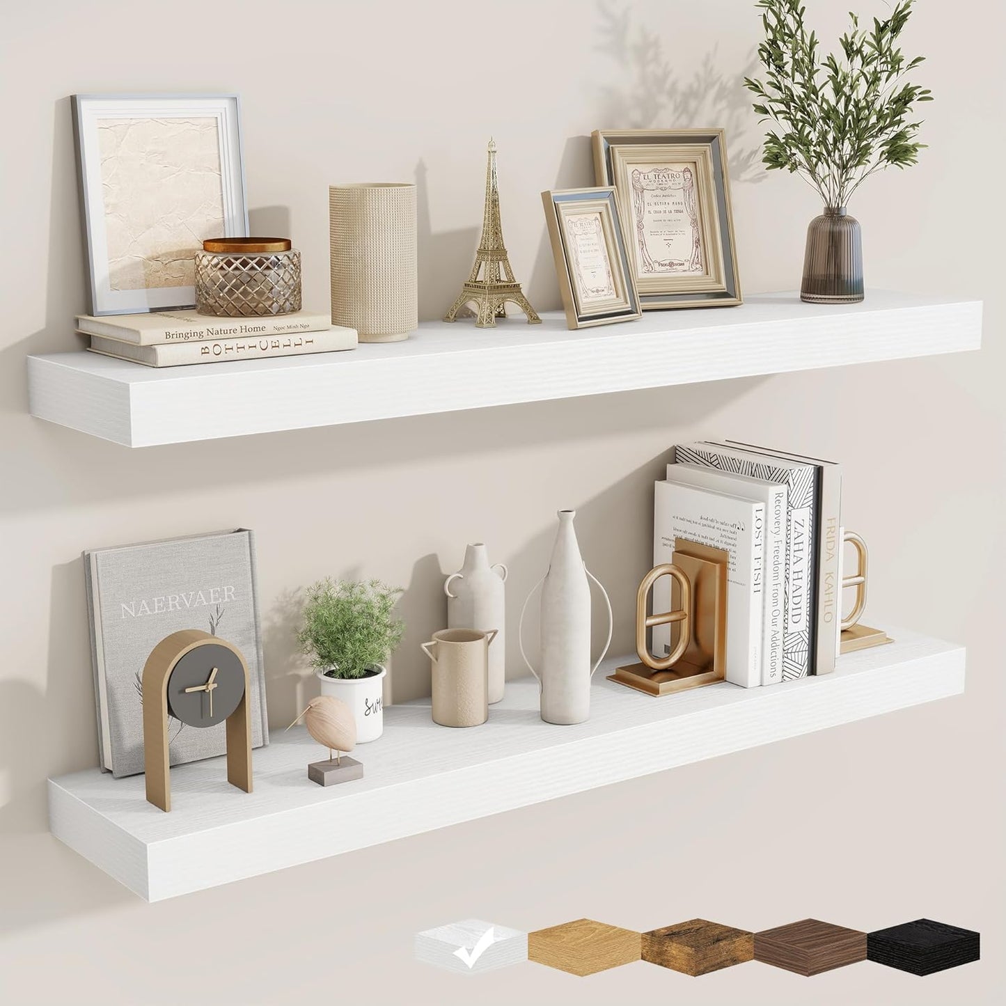 fuqing Floating Shelves for Wall, Bathroom Shelf Wall Mounted for Storage, Shelves with Invisible Bracket for Bedroom, Kitchen, Living Room, Farmhouse Small Book Shelf, 40 Inch Set of 2, White