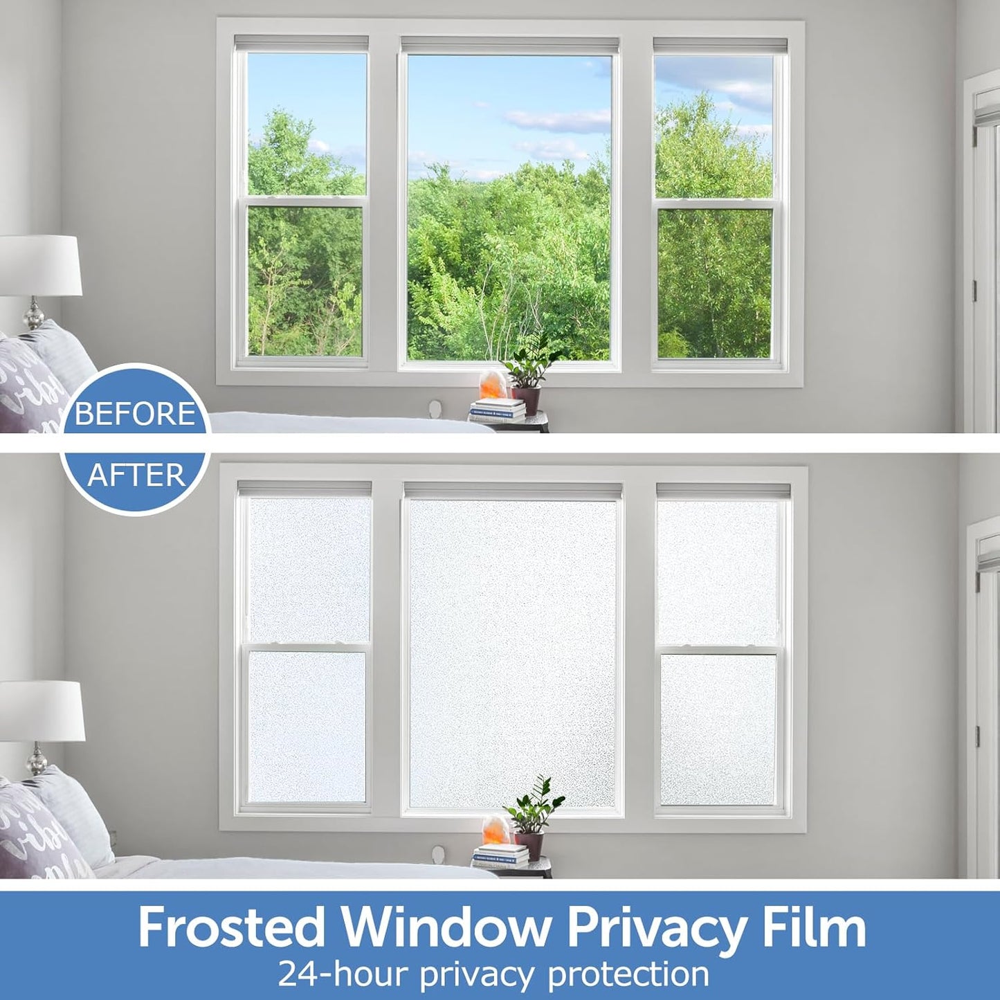 HIDBEA Frosted Window Privacy Film - Non Adhesive Static Cling Glass Stickers Sun UV Blocking Heat Control Door Covering Decals for Home Office, 11.8 x 78.7 Inch