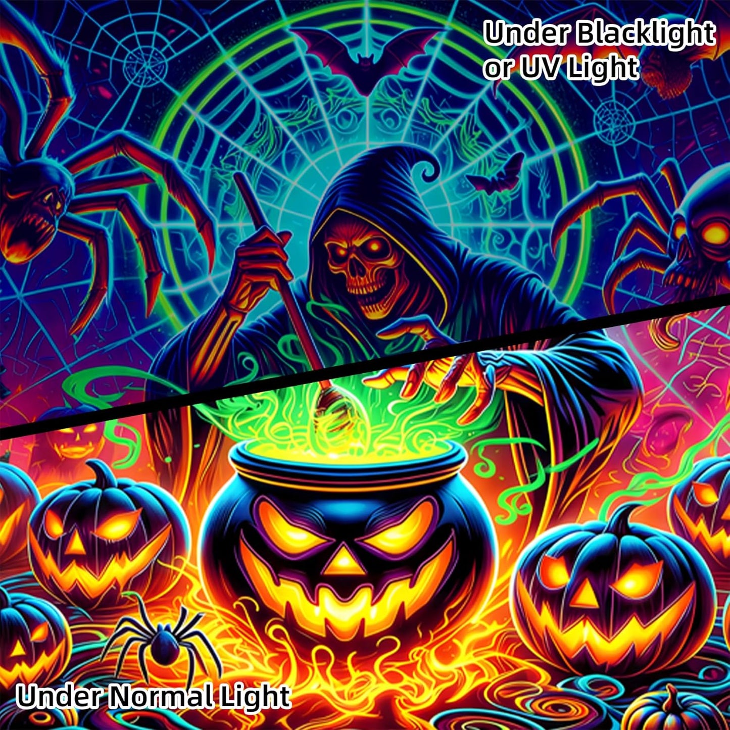 Halloween Tapestry, Blacklight Tapestry for Halloween Party Decor Hanging Tapestries Backdrop Wall Art Poster for Bedroom Dorm 79x59in