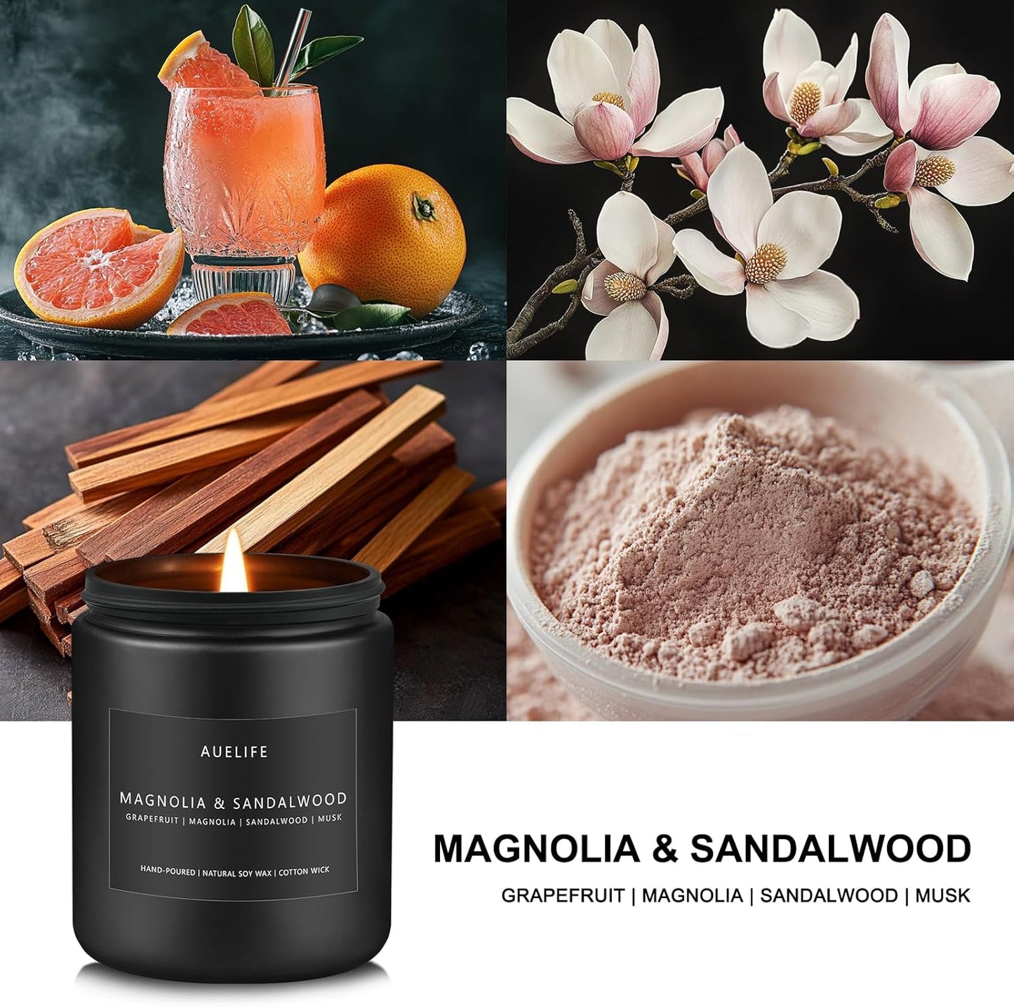 Magnolia & Sandalwood Candle | Masculine Candle - Candles for Men, Soy Candles for Home Scented, Manly Scented Decor for Home - Gifts for Men, 7oz Black Jar, Long Lasting