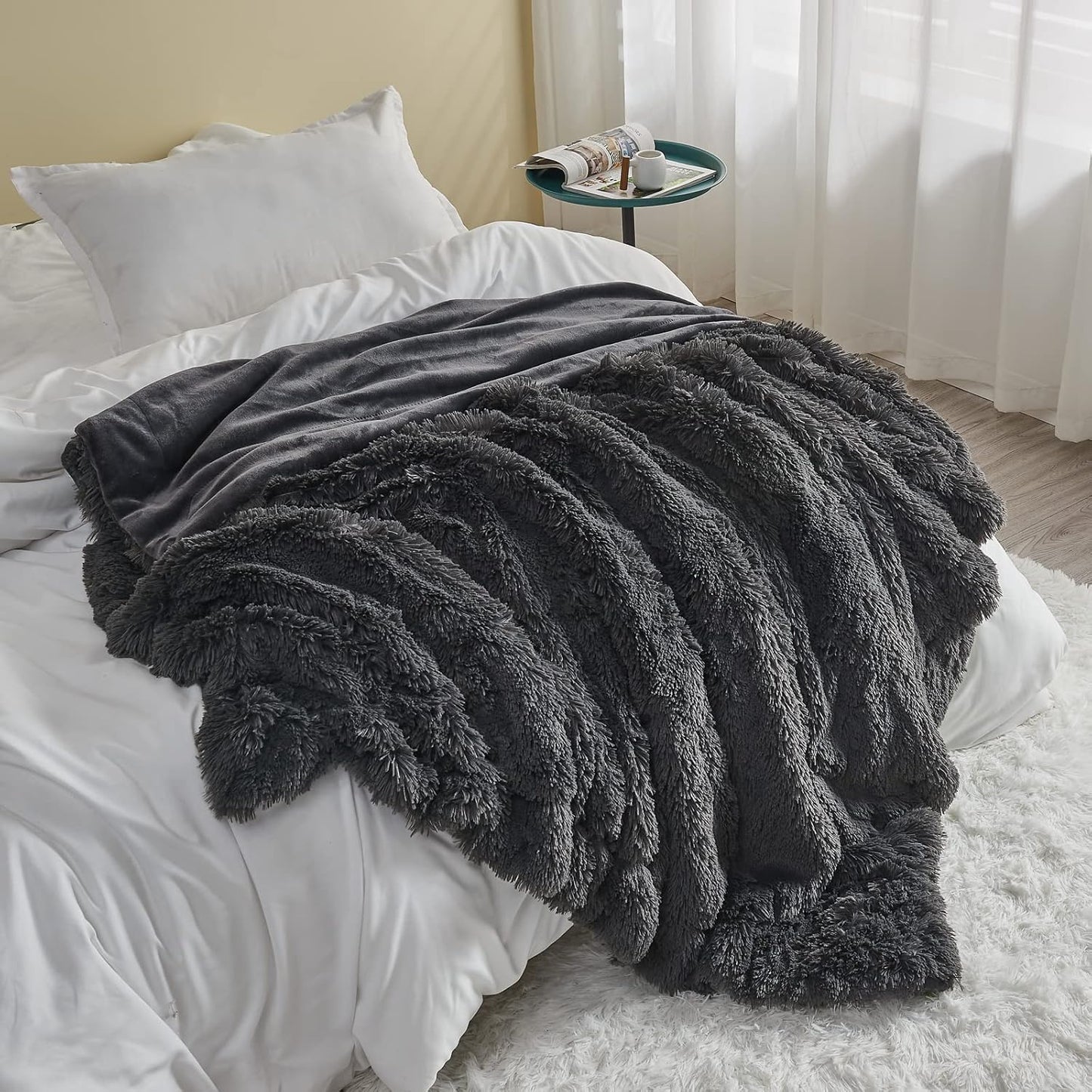 GONAAP Fuzzy Faux Fur Throw Blanket Dark Grey Super Soft Cozy Plush Fuzzy Shaggy Blanket for Couch Sofa Bed (Dark Grey, Throw(50"x60"))