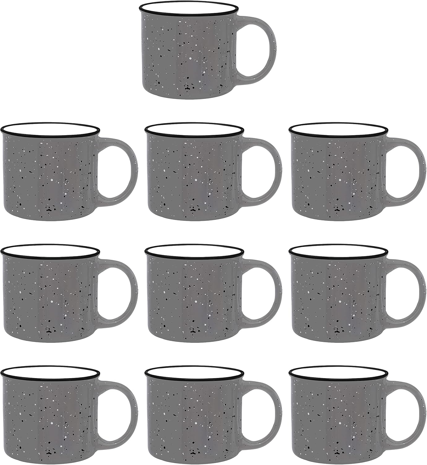 DISCOUNT PROMOS Ceramic Campfire Coffee Mugs 13 oz. Set of 10, Bulk Pack - Perfect for Tea, Espresso, Cappuccino, Hot Cocoa - Grey