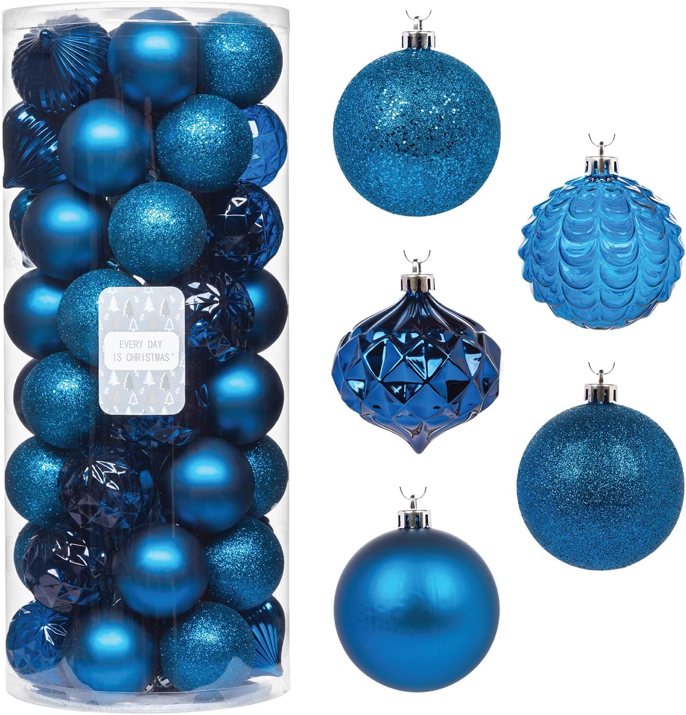Every Day is Christmas Ornaments, Shatterproof Christmas Tree Ornament Set, Christmas Balls Decoration 50 Count (2.24"/57mm, Royal Blue)
