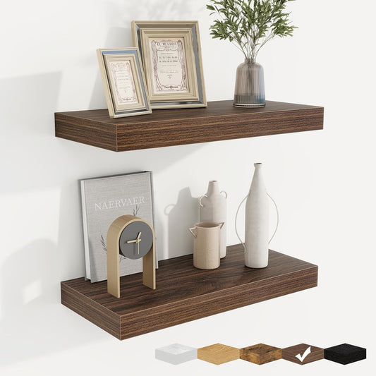 fuqing Floating Shelves for Wall, Bathroom Shelf Wall Mounted for Storage, Shelves with Invisible Bracket for Bedroom, Kitchen, Living Room, Farmhouse Small Book Shelf, 16 Inch Set of 2, Walnut