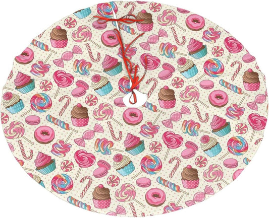Christmas Tree Skirt,Sweet Lollipop Candy Macaroon Cupcake Donut Xmas Tree Skirt Rustic Farmhouse Tree Skirt for Christmas Decor Xmas Holiday Home Party Decorations30